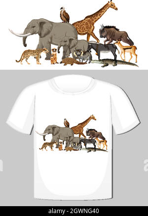 Gruppe von wilden Tieren Design für T-Shirt Stock Vektor