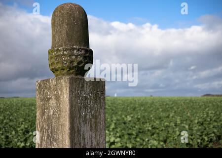 Yorkshire Wolds Way Schild, Fußweg in der Landschaft nahe Huggate East Yorkshire UK Stockfoto