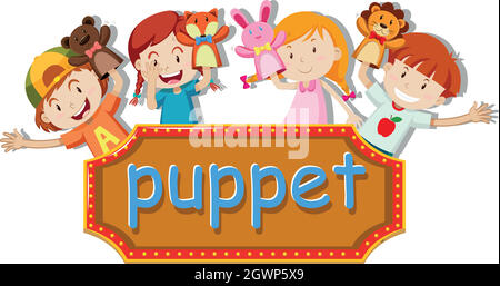 Kinder spielen Handpuppen Stock Vektor