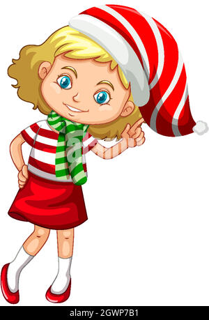 Nettes Mädchen in weihnachtskostüm Cartoon-Charakter Stock Vektor