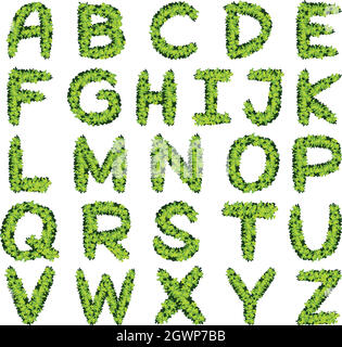 Alphabet-Design in grünen Blättern Stock Vektor