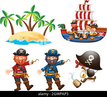 Piraten und Kinder auf dem Schiff Stock Vektor