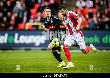 Aalborg, Dänemark. Oktober 2021. Milan Makaric (9) von AAB beim 3F Superliga-Spiel zwischen Aalborg Boldklub und Soenderjyske im Aalborg Portland Park in Aalborg. (Foto: Gonzales Photo/Alamy Live News Stockfoto