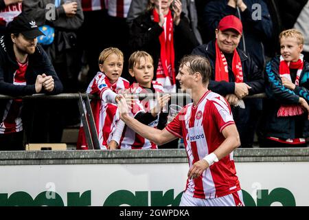 Aalborg, Dänemark. Oktober 2021. Anders Hagelskjaer (25) von AAB beim 3F Superliga-Spiel zwischen Aalborg Boldklub und Soenderjyske im Aalborg Portland Park in Aalborg. (Foto: Gonzales Photo/Alamy Live News Stockfoto