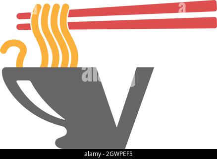 Buchstabe V mit Nudel-Symbol-Logo-Design-Vektor-Vorlage Stock Vektor