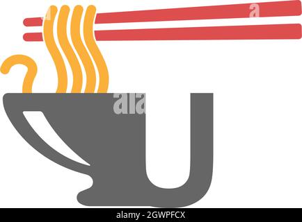 Buchstabe U mit Nudel-Symbol-Logo-Design-Vektor-Vorlage Stock Vektor