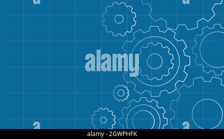 Vorlage für Zahnräder auf blauem Hintergrund Stock Vektor