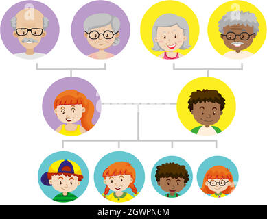 Diagramm, das den Stammbaum der Familie drei Generationen zeigt Stock Vektor