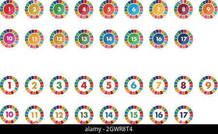 Satz von verschiedenen Symbolen, inspiriert von SDGs. Vektordarstellung auf weißem Hintergrund isoliert. Stock Vektor
