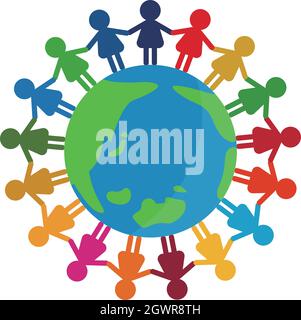 Ikone von Menschen, die weltweit die Hände halten, inspiriert von SDGs. Vektordarstellung auf weißem Hintergrund isoliert. Stock Vektor