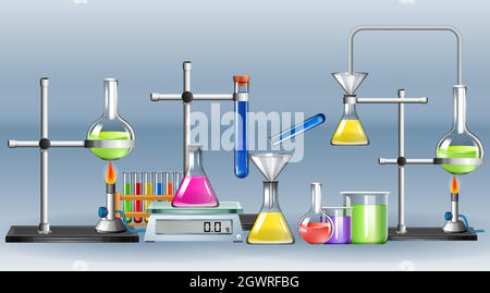 Wissenschaftliche Geräte auf grauem Hintergrund Stock Vektor