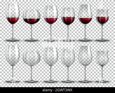 Set Wein auf verschiedenen Gläsern Stock Vektor