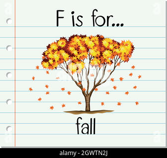 Der Buchstabe F der Flashcard ist für den Herbst bestimmt Stock Vektor