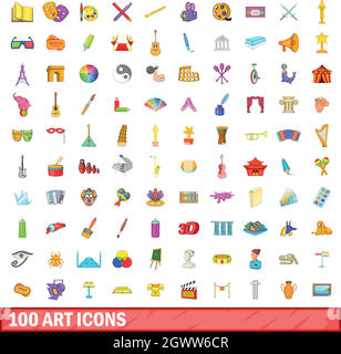 100 Kunst Icons set, cartoon-Stil Stock Vektor