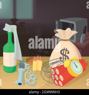 Geld stehlen Kriminelle Konzept, Cartoon Stil Stock Vektor