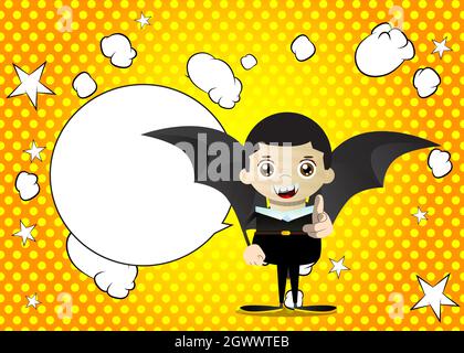 Für Halloween gekleidete Kinder zeigen mit der Hand auf den Betrachter. Vektor Cartoon Figur Illustration von Kindern bereit zu Trick or Treat. Stock Vektor