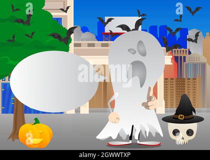 Für Halloween gekleidete Kinder zeigen mit der Hand auf den Betrachter. Vektor Cartoon Figur Illustration von Kindern bereit zu Trick or Treat. Stock Vektor