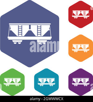 Fracht Eisenbahn Auto Icons set Stock Vektor