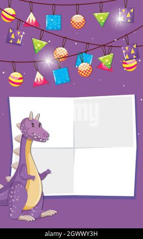 Ein Dinosaurier auf Geburtstagsvorlage Stock Vektor