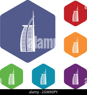 Hotel Burj Al Arab Symbole gesetzt Stock Vektor