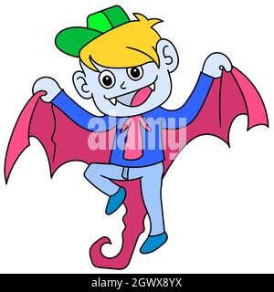 dracula Junge, der nachts fliegt und Menschen erschreckt Stock Vektor