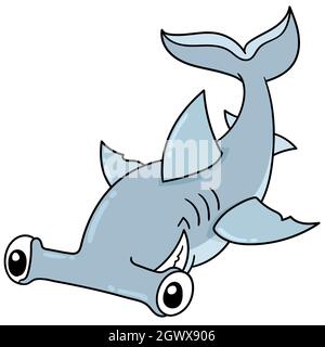 Der Hai mit dem Hammerköpfen und einem grimmigen Gesicht ist bereit zum Angriff Stock Vektor