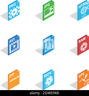 Datei format Symbole, isometrische 3D-Stil Stock Vektor
