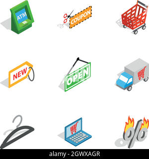 Online kaufen Symbole, isometrische 3D-Stil Stock Vektor