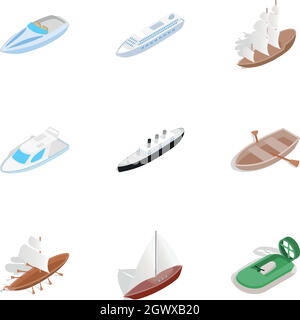 Schiff, Boot- und Yachtcharter Symbole, isometrische 3D-Stil Stock Vektor