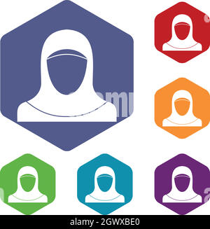 Muslimische Frauen tragen Hijab Icons set Stock Vektor