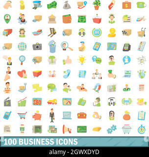 100 Business Icons set, cartoon-Stil Stock Vektor