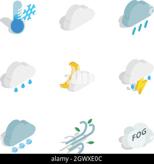 Meteorologie Symbole, isometrische 3D-Stil Stock Vektor