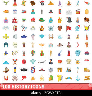 100 Geschichte Icons set, cartoon-Stil Stock Vektor