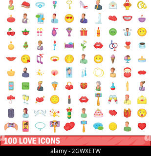 100 Liebe Symbole Serie, Cartoon-Stil Stock Vektor