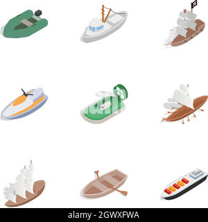 Sea Transport Icons, isometrische 3D-Stil Stock Vektor