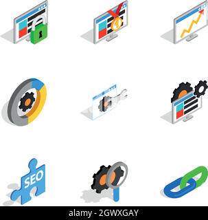 SEO Icons, isometrische 3D-Stil Stock Vektor