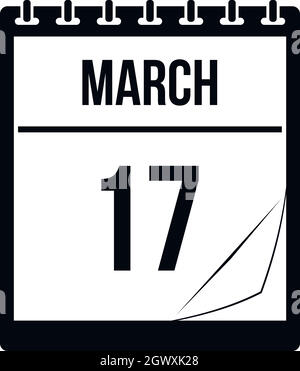 Kalender mit Datum vom 17. März Symbol, einfachen Stil Stock Vektor