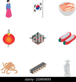 Südkorea kulturelle Elemente Symbole gesetzt Stock Vektor