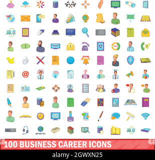 100 business Karriere Symbole, Cartoon Stil Stock Vektor
