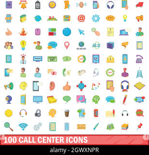 100 Call center Symbole, Cartoon Stil Stock Vektor