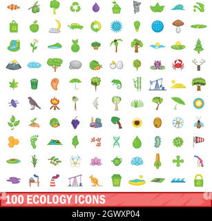 100 Ökologie Icons set, cartoon-Stil Stock Vektor