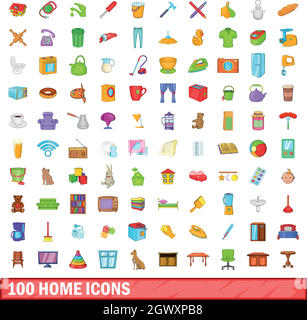 100 nach Hause Icons Set, Cartoon-Stil Stock Vektor