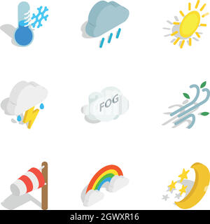 Wettervorhersage Icons, isometrische 3D-Stil Stock Vektor