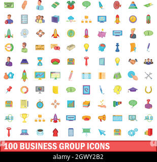 100 Business Group Symbole, Cartoon Stil Stock Vektor