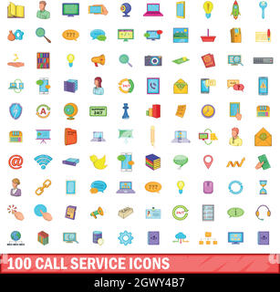 100 Anruf Service Icons set, cartoon-Stil Stock Vektor