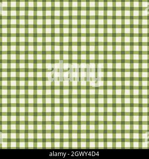 Klassisches handgezeichnetes Grün und Weiß Gingham Plaid Check Vektor Nahtloses Muster Stock Vektor