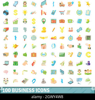 100 Business Icons set, cartoon-Stil Stock Vektor