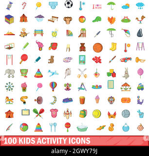 100 Kinder Symbole, Cartoon Stil Stock Vektor