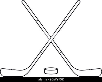 Hockeyschläger und Puck Symbol, outline Style Stock Vektor