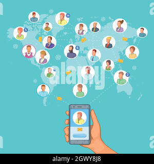 Soziales Netzwerk Konzept Handy, Cartoon Stil Stock Vektor